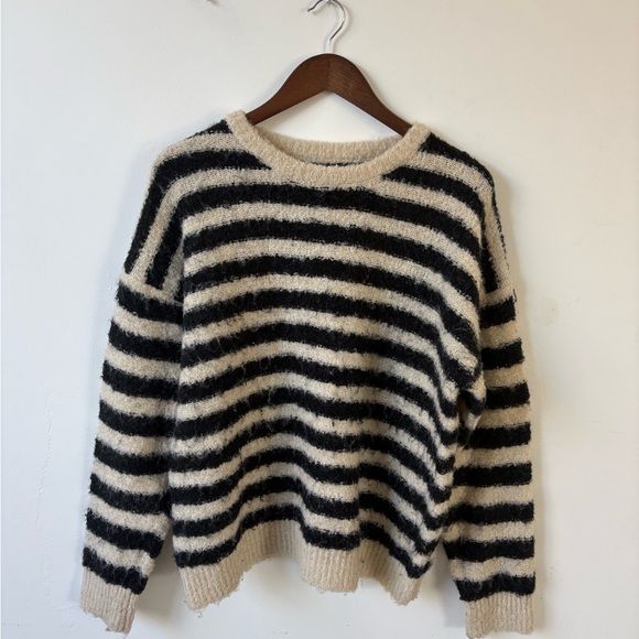 Rylee + Cru Sweaters - Rylee + Cru Black and Cream Striped Sweater
